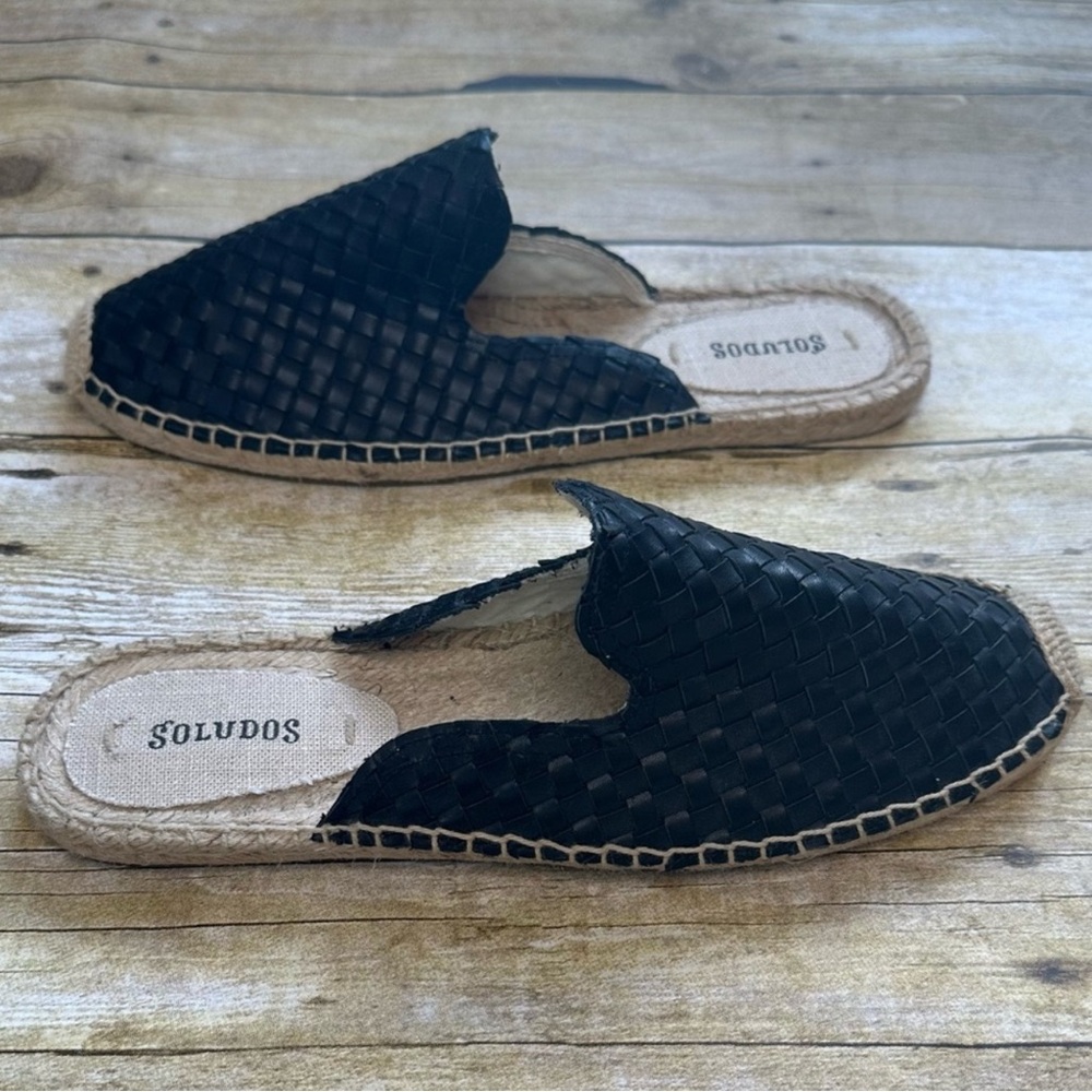 Soludos | 🖤BLACK Sofia Leather Woven Espadrille Mules Size 8🖤